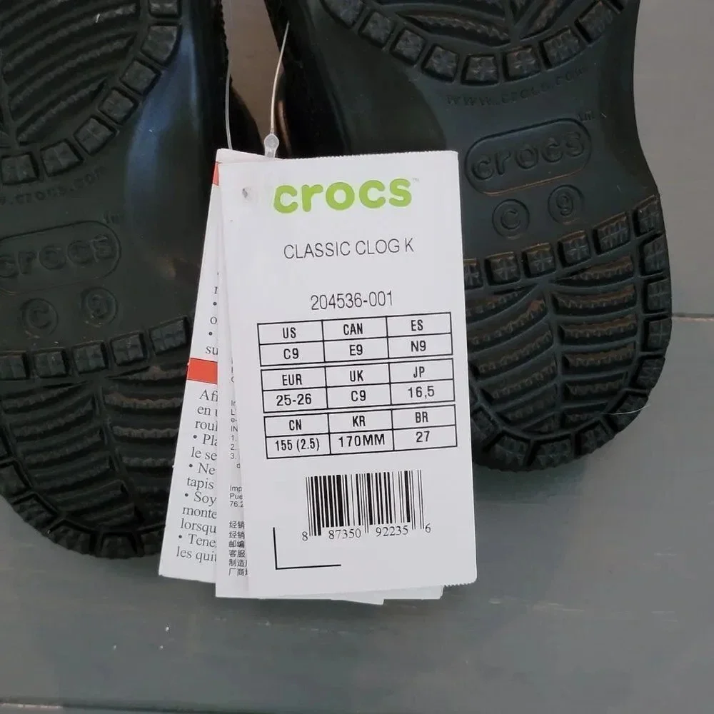 Crocs Kids Black Classic Pull On Back Straps Clog Size C9